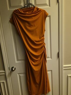 Ruched Side Midi Dress in Mustard